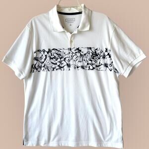 Club Room New Performance Golf Polo Shirt Cotton Knit Mens L White Navy Floral